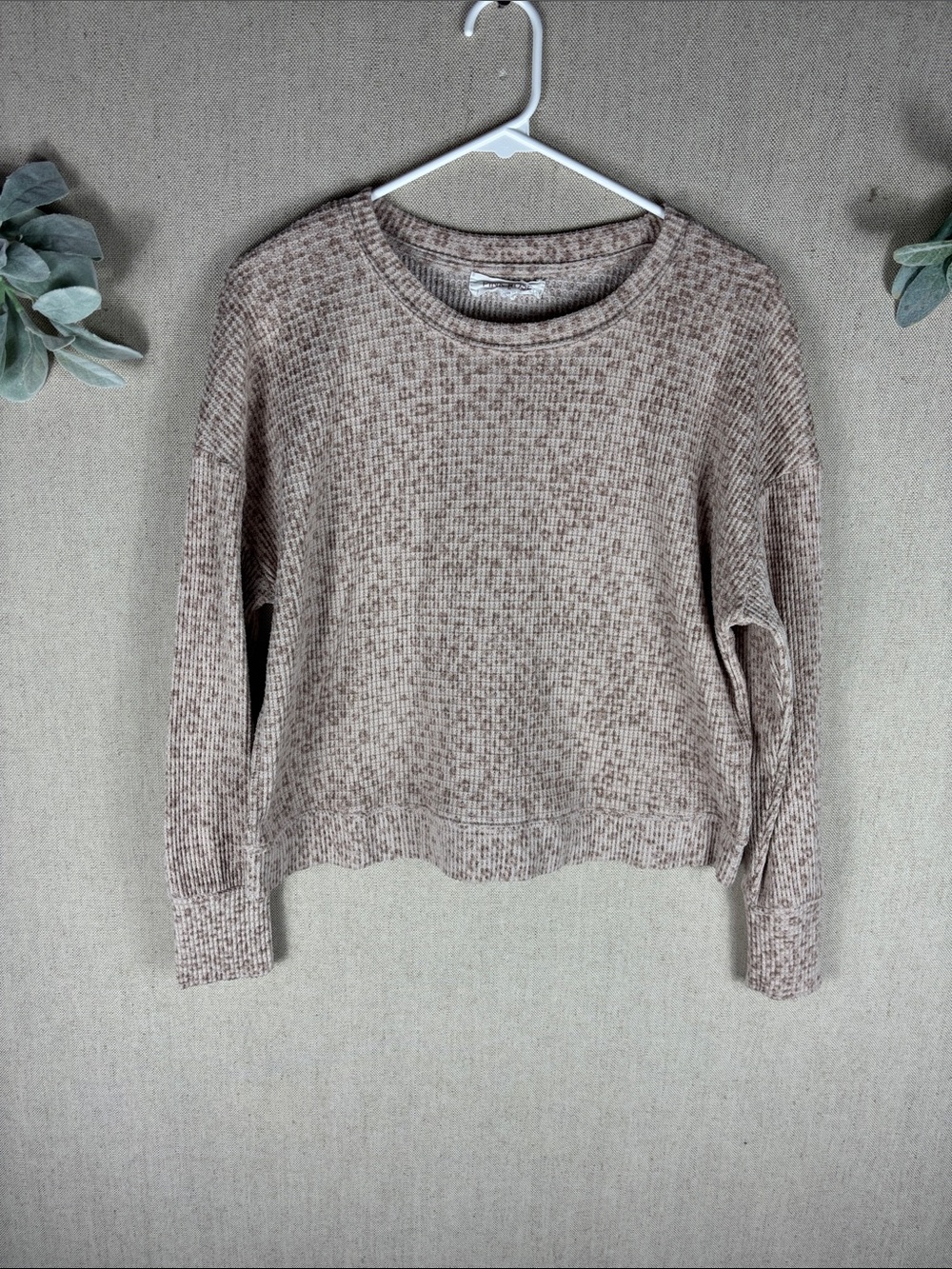 Pink Rose > Light Pink Brown Cheetah Print Cropped Sweater Large